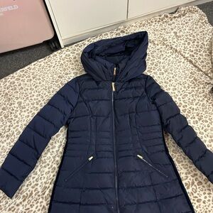 Laundry By Shelli Segal Dark Blue Hooded Puffer Coat